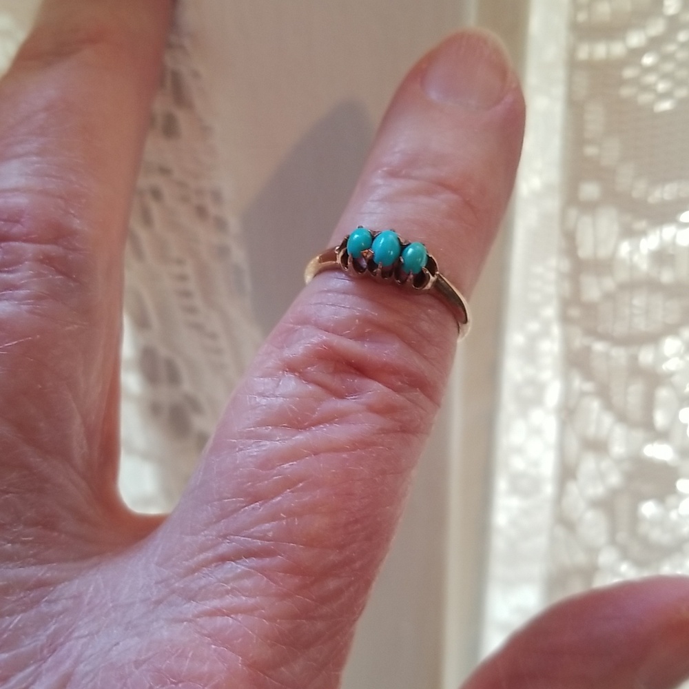 Antique Victorian 10k Rose Gold Persian Turquoise Ring 6.5 - Picture 6 of 6